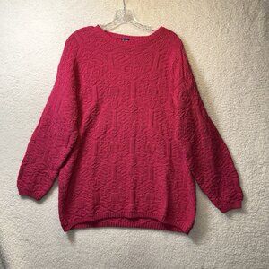 Vintage 90s Y2K Gap Women’s Hot Pink Textured Crew Neck Sweater Size Small